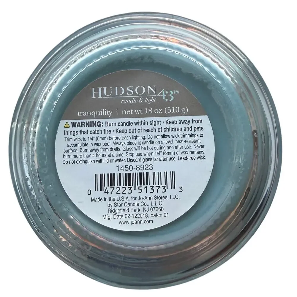 Hudson 43 Tranquility Scented Candle Jar 18oz Single Wick NEW RARE DISCONTINUED